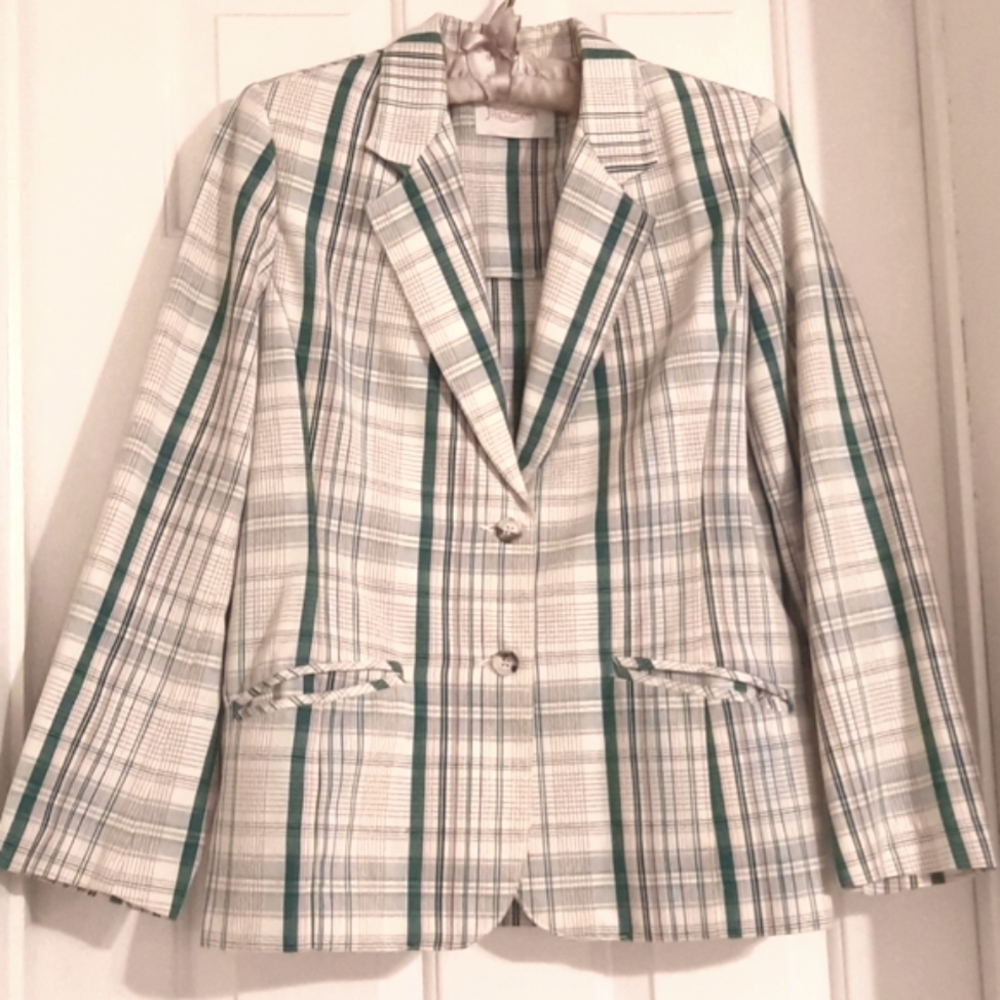 Jantzen Vintage Blazer green , pink, off white plaid